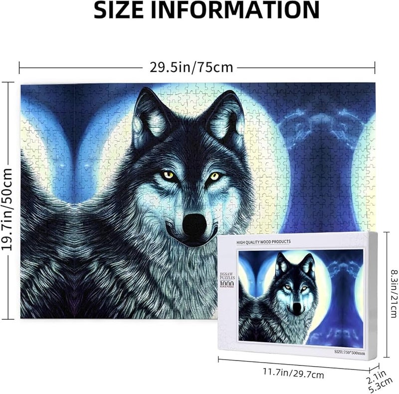 لغز بازل من 1000 قطعة للكبار بعنوان "ذئب فايا تحت القمر" لتزيين المنزل مقاس 29.5 × 19.7 بوصة - Image 3